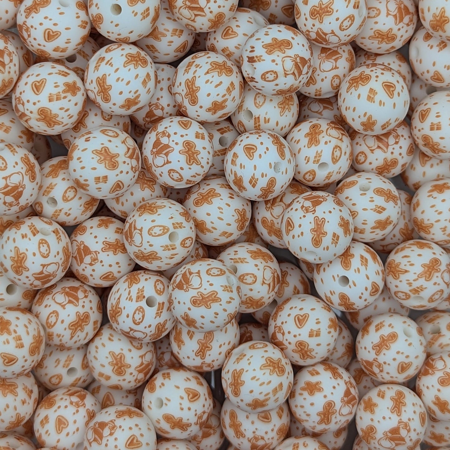 Gingerbread printed Silicone beads 15mm (pack of 20)