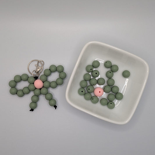 Sage green and pink bow bead kit